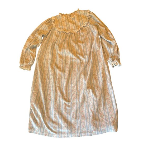 Lanz Nightgown Floral Striped Pattern Lace Trim Long Sleeve Girls Size M (7/8) - Picture 1 of 6